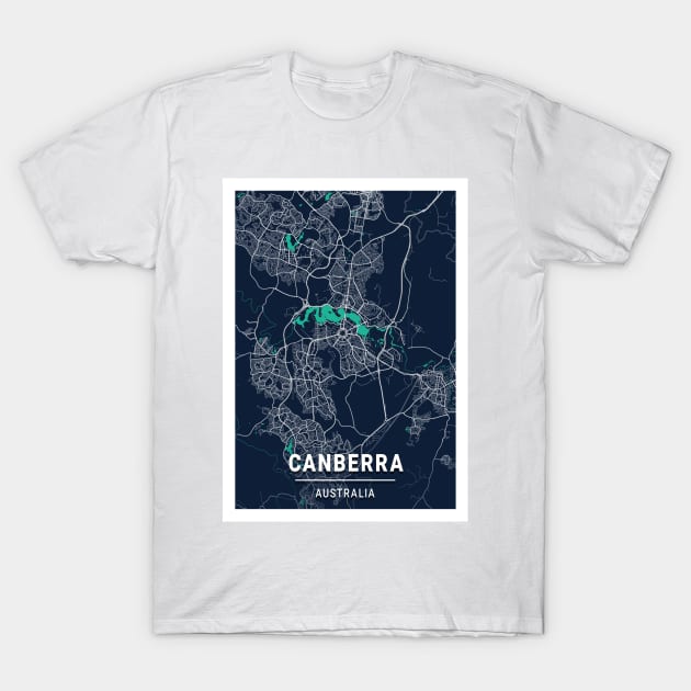 Canberra Blue Dark Color City Map T-Shirt by tienstencil